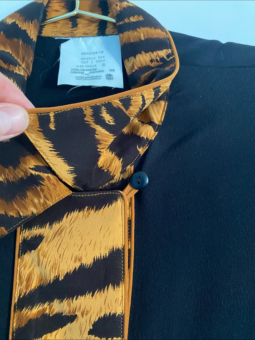 ‘80s Silk Crêpe Tiger Trim Tunic Mini Dress - Picture 9 of 16